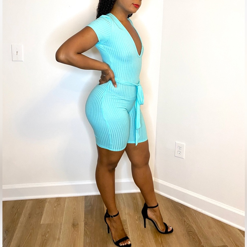 Bundle Deal! TWO V Neck Rompers with belt. Colors Mint Green & White.